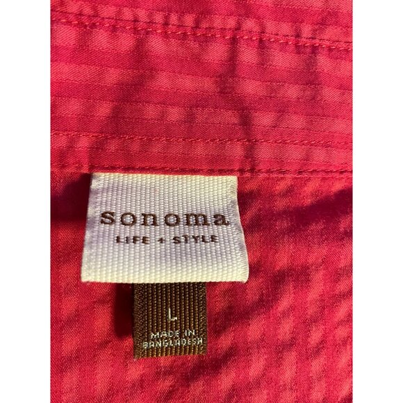 pink ruched textured collared short sleeve button front top stretch cotton - Picture 5 of 9